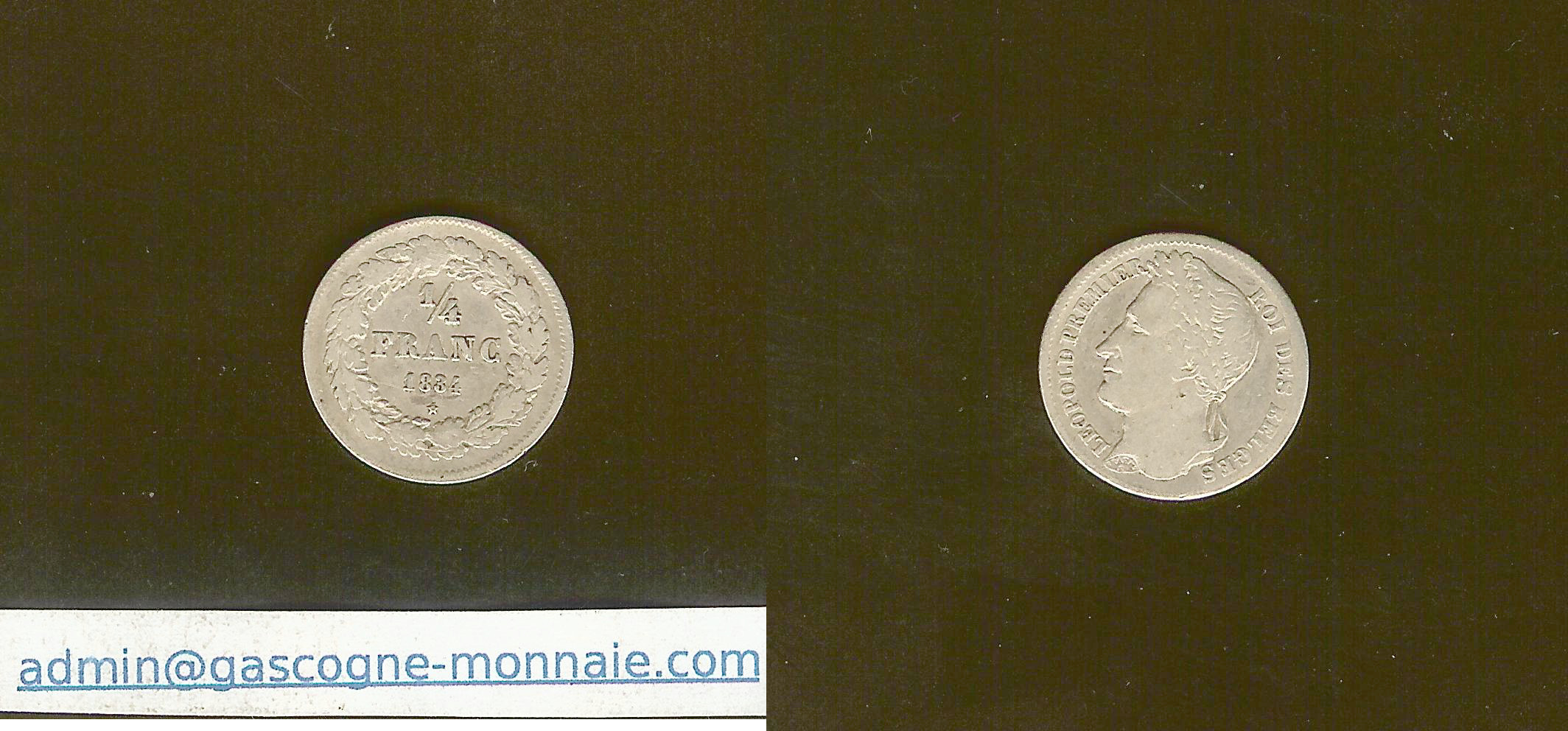 Belgium 1/4 franc Leopold 1st 1834 gF/VF